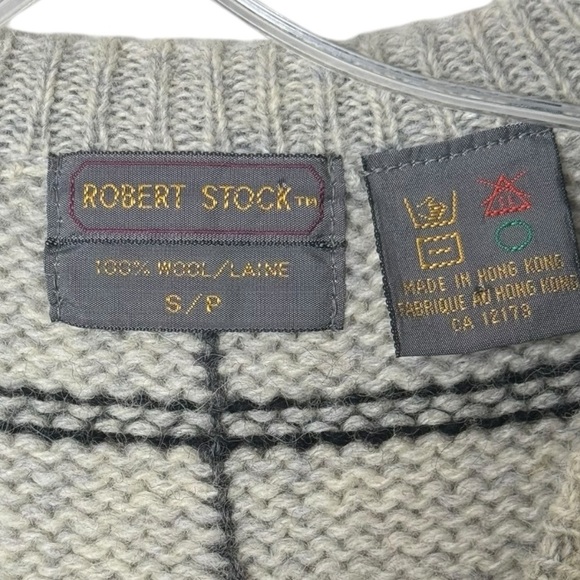 NWT Vtg 80s Wool Sweater Vest Men’s Size Small Grey Striped Preppy Robert Stock - Picture 4 of 5